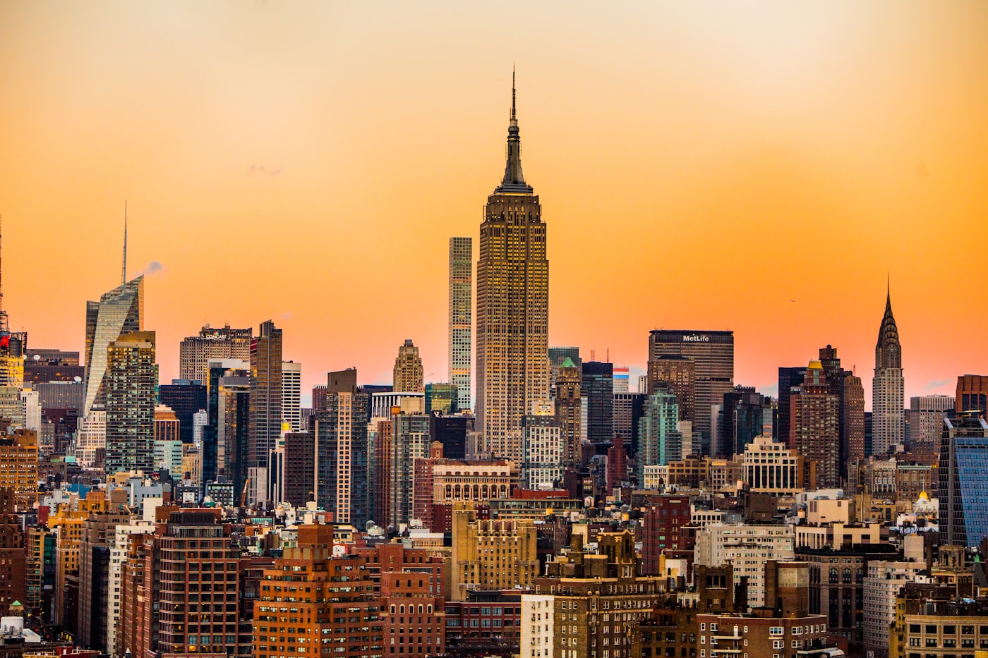 The Empire State Building and the New York skyline at sunset